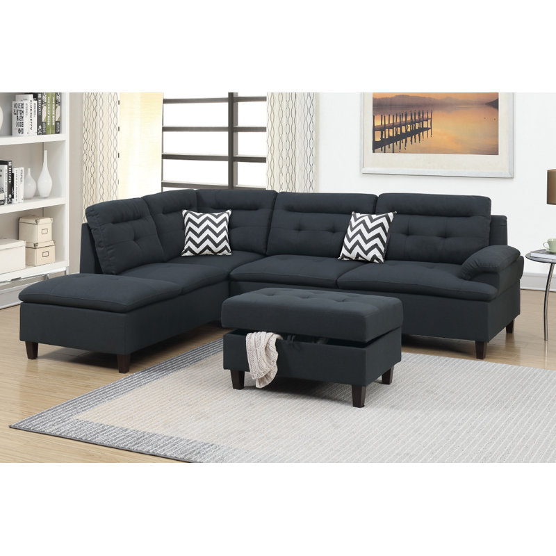 Geter Upholstered L-Shaped Sectional Left Hand Facing, Black