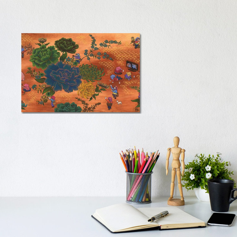 Peony - Bunny by Martin Hsu - Painting on Canvas, 20.32 cm H x 30.48 cm W, Wrapped Canvas