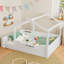 Lit double pour enfant avec toit, garde-corps, plateau et panneau intégrés, conception enfantine, blanc-1330657358-1330657345