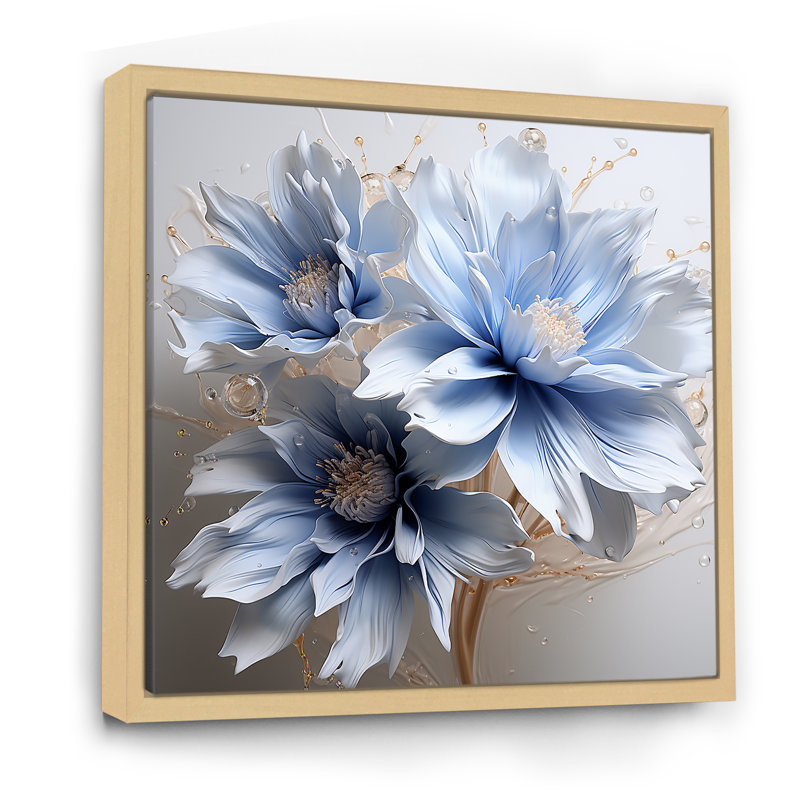 «Dreamy Blue Cornflowers Emotion I» - art mural grand bleuet, Cadre naturel flottant, H 36 po x l 36 po