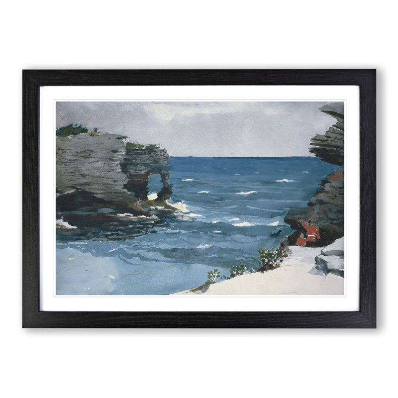 Rocky Shore Bermuda by Winslow Homer - Picture Frame Painting, 27cm H x 36cm W x 2cm D, Black Framed