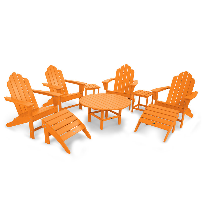 POLYWOOD Long Island Adirondack 9-Piece Conversation Group, Tangerine