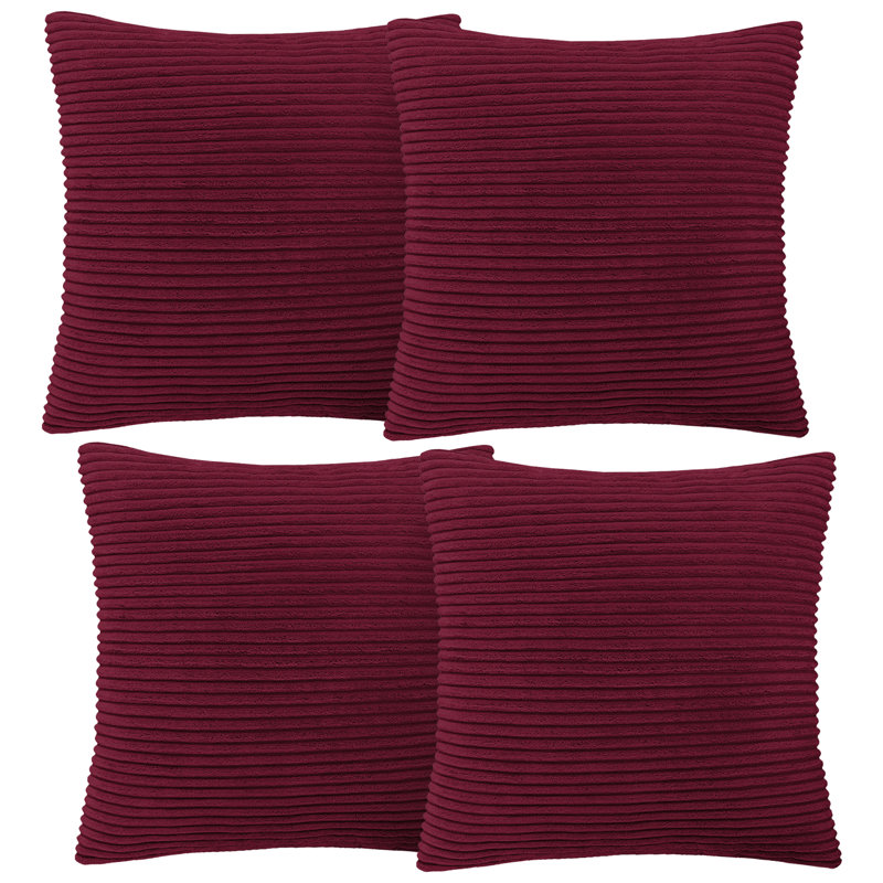 Aspire Homeware Striped Square Velvet Cushion Cover, Red, Pack of 4