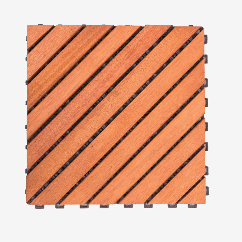Eucalyptus Interlocking Deck Tiles with Diagonal Slats, Set of 10