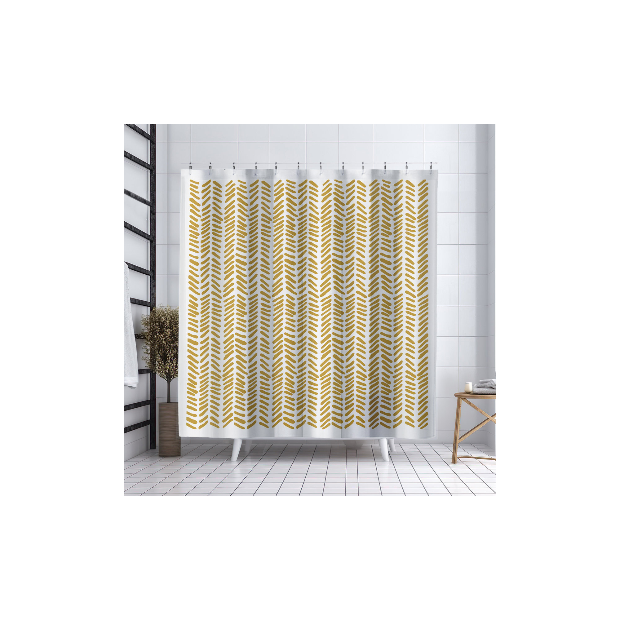 Thora Tribal Shower Curtain, ThoraVee Mustard
