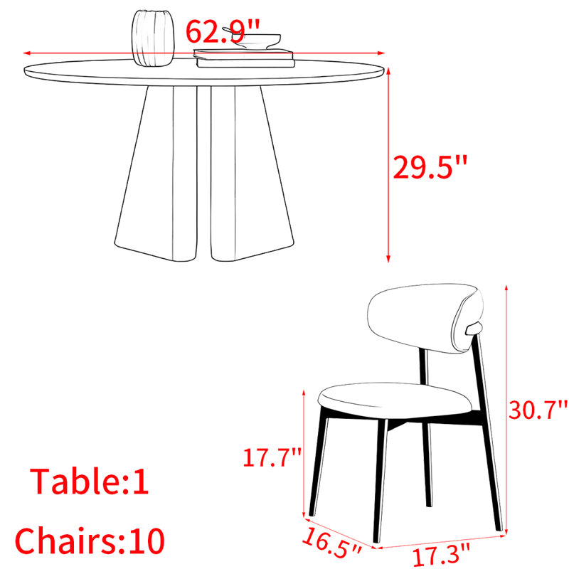 Italian-style black solid wood dining table set, 29.5"H x 62.9"L x 62.9"W