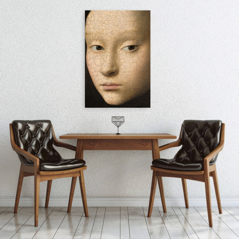 Portrait serein craquelé, art mural abstrait classique vintage, architecture classique, 36" H x 24" W