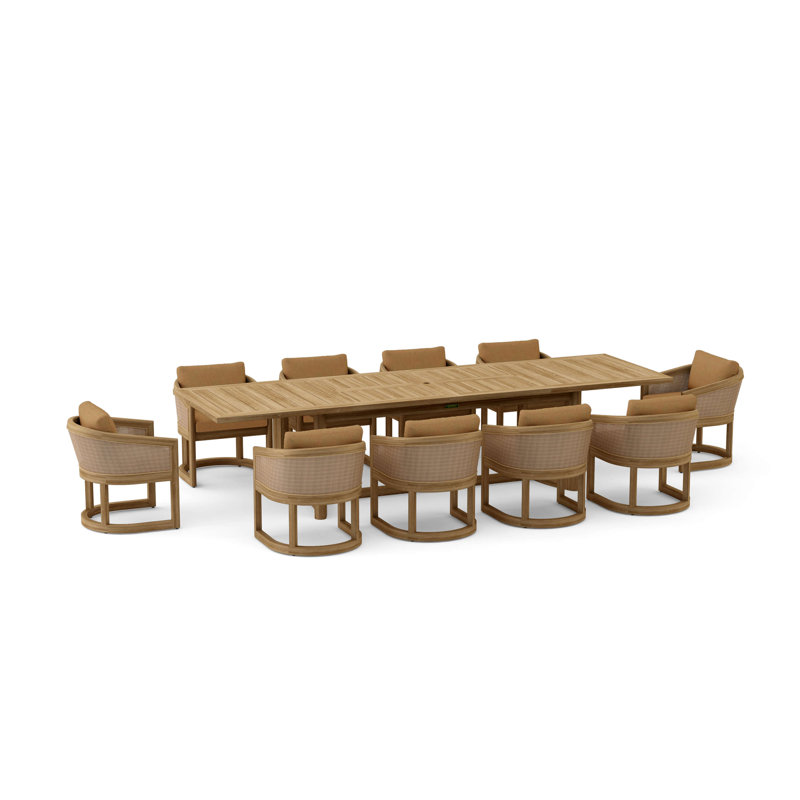 Catania Teak Wood Patio Dining Set with Rectangular Table , Sunbrella® Cushions Included, 10, Canvas Teak