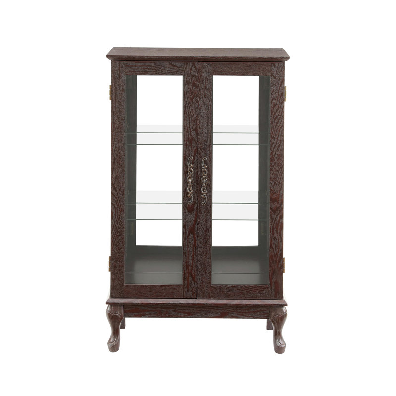 Élégante armoire vitrée avec portes en verre trempé, lumière DEL, panneau arrière en miroir et tablettes réglables - rangement parfait pour la maison et le bureau