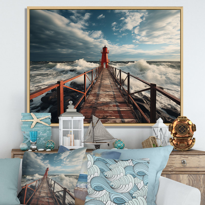 Pier Whispering Waves V - imprimé, 30" H x 40" W, Cadre naturel flottant