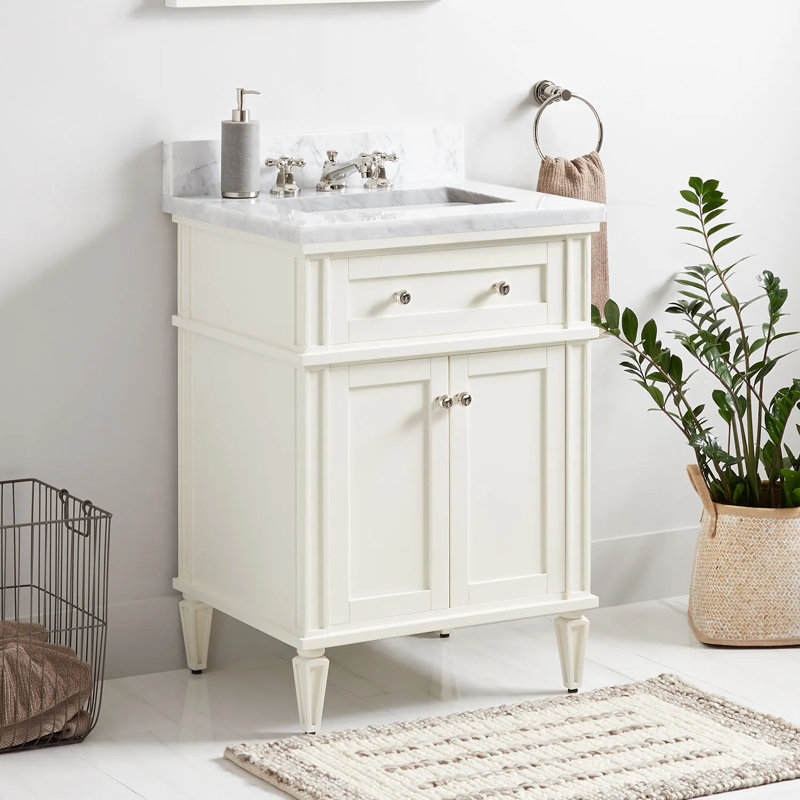 24" Soft White Mahogany Bathroom Vanity with Carrara Marble Top