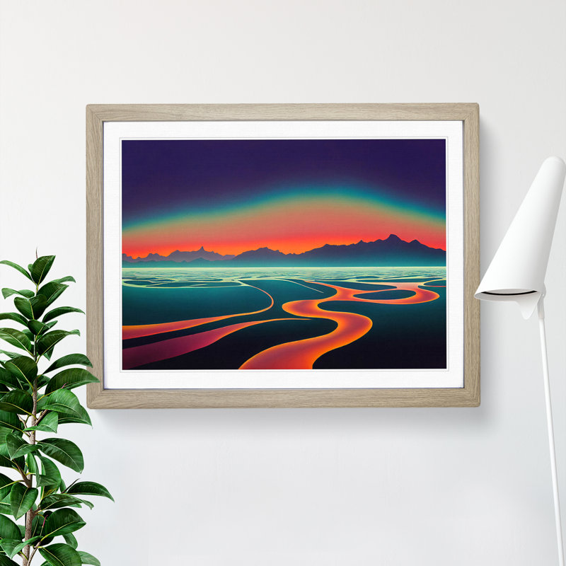 Mountain Lake Sunset Abstract - Framed Print, 46cm H x 64cm W x 2cm D, Oak Framed