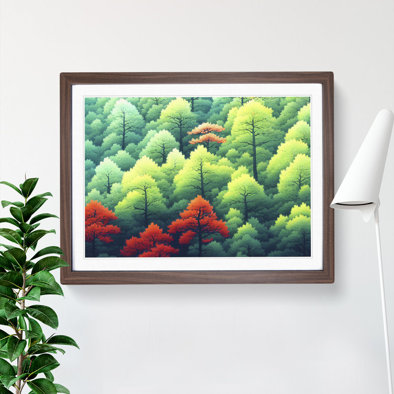 Japanese Forest Trees - Framed Print, 25cm H x 34cm W x 2cm D, Walnut