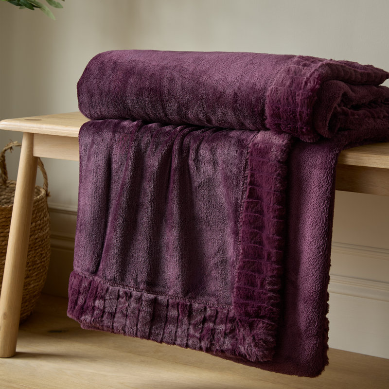Velvet And Faux Fur 150x200cm Blanket Throw, Plum