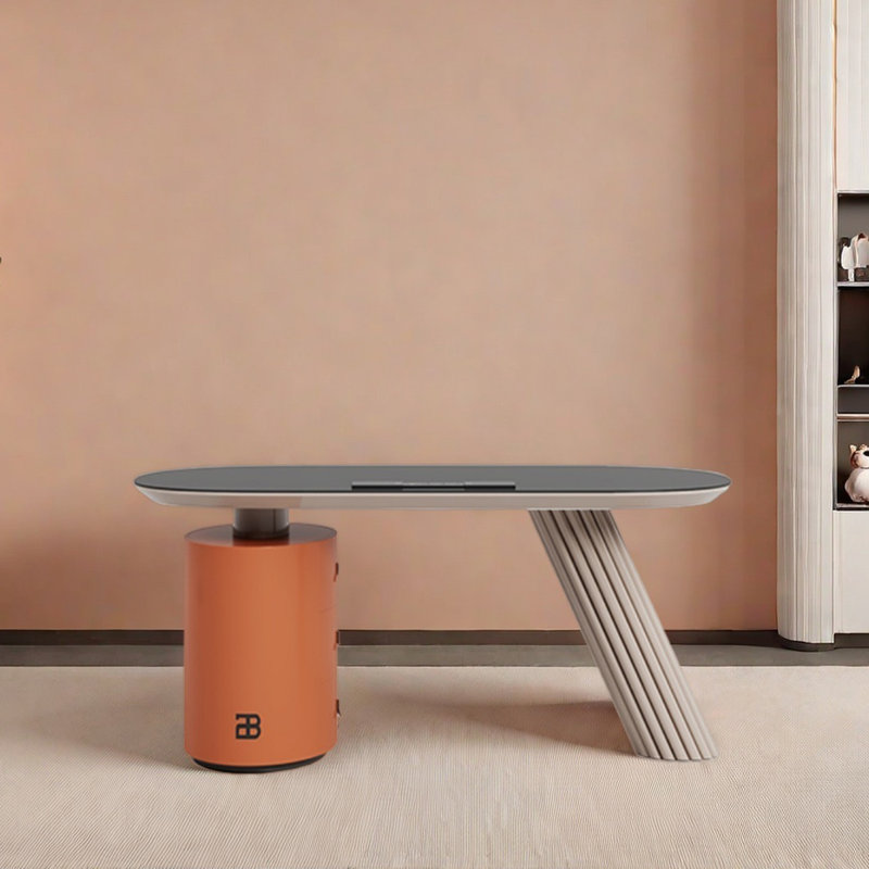 Bureau en granite avec bureau simple, H 29,53 po x l 47,24 po x P 27,56 po, Orange/crème