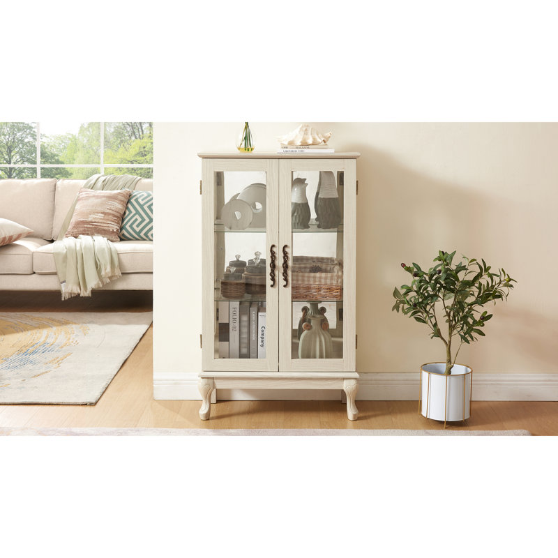 Vitrine à 2 portes avec dossier en miroir et rangement réglable - idéale pour l'organisation à domicile La poignée rétro éclairée ajoute un charme classique à