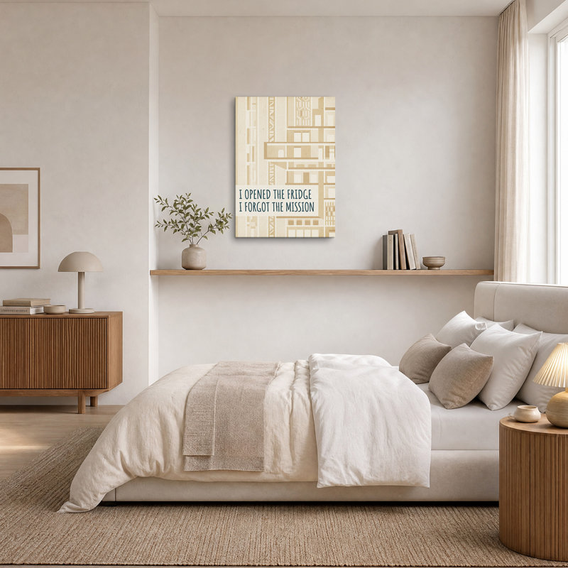 «I Opened The Fridge Quote», art mural sur toile géométrique beige, H 24 po x l 16 po