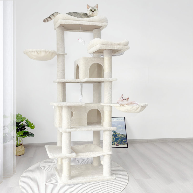 Grand et grand arbre à chat à niveaux 68 pouces beige, Beige