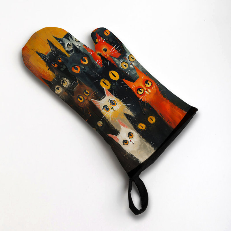 Brushy Cat Oven Mitt Cotton Twill