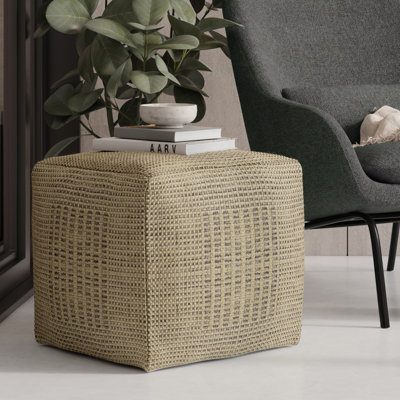 Delilah 18"W Handwoven Jute Contemporary Square Pouf in Natural with Polystyrene Filling