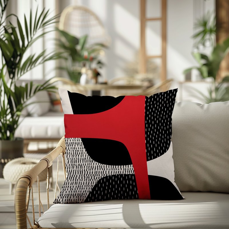 Coussin carré intérieur / extérieur pia, H 17 po x l 17 po, Rouge / noir / blanc cassé