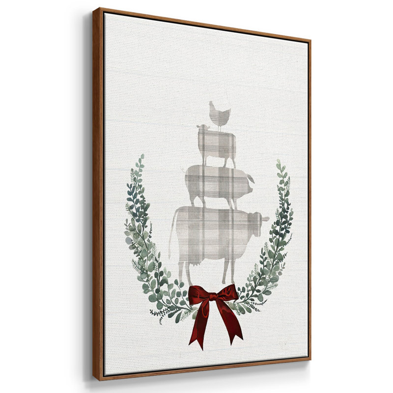 Yuletide Animals I, reproduction d'art sur toile, H 41 po x l 27 po x P 1,5 po, Cadre flottant noyer
