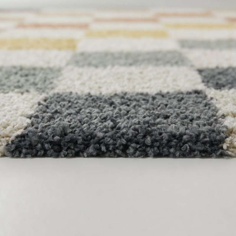 Machine Woven Shaggy Chequered Multico Area Rug, Rectangle 120 x 170 cm