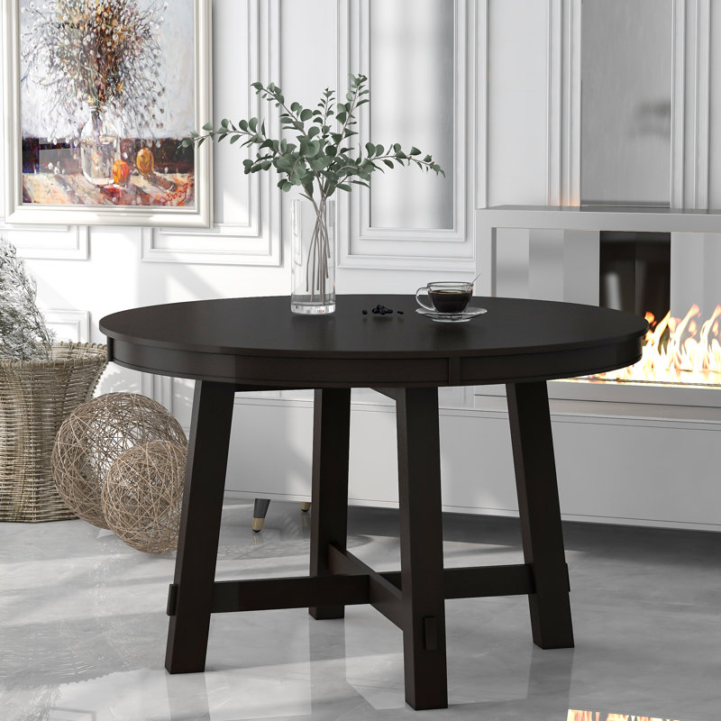 Round Extendable Dining Table with Leaf Wood Kitchen Table With Extension Leaf  ,dining table,dining room table, Black