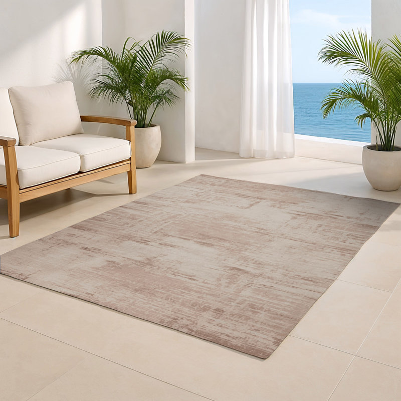 Abstract Beige Indoor and Outdoor Area Rug, Rectangle 2' x 3'