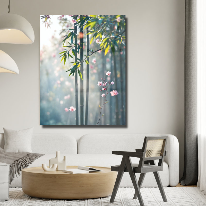 Art mural en verre trempé fleur de cerisier en bambou, 36" H x 24" W