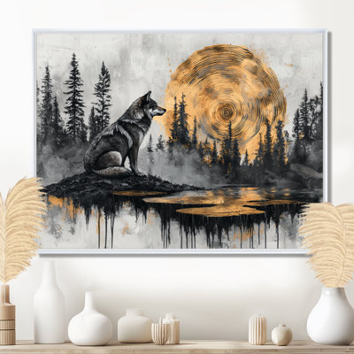 Hiver loup dans un lac de glissade en bois II - loup, art mural sur toile