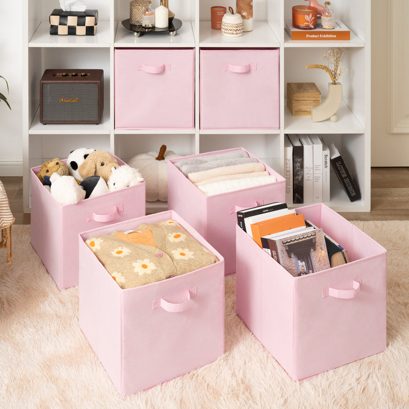 Ensemble de 6 cubes de rangement en tissu, Rose, H 13 po x l 13 po x P 13 po