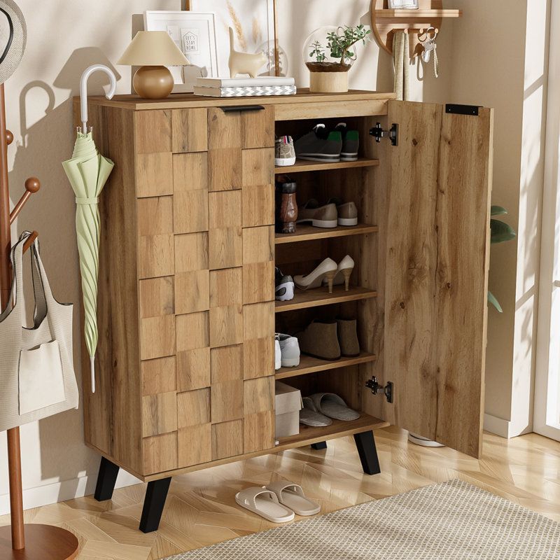15 Pair Shoe Storage Cabinet, Light Wood