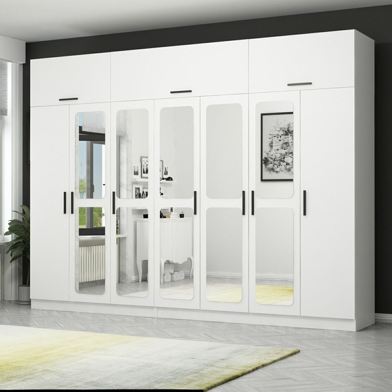 Elina 7 Door Manufactured Wood Wardrobe, 235cm H x 315cm W x 52cm D