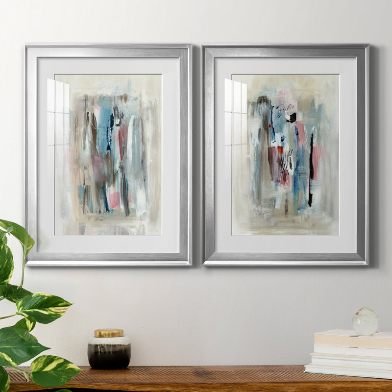«Rain Shadow I», ensemble de 2 reproductions d'art, Blanc, Papier avec cadre argenté, H 18,5 po x l 49 po x P 1,5 po