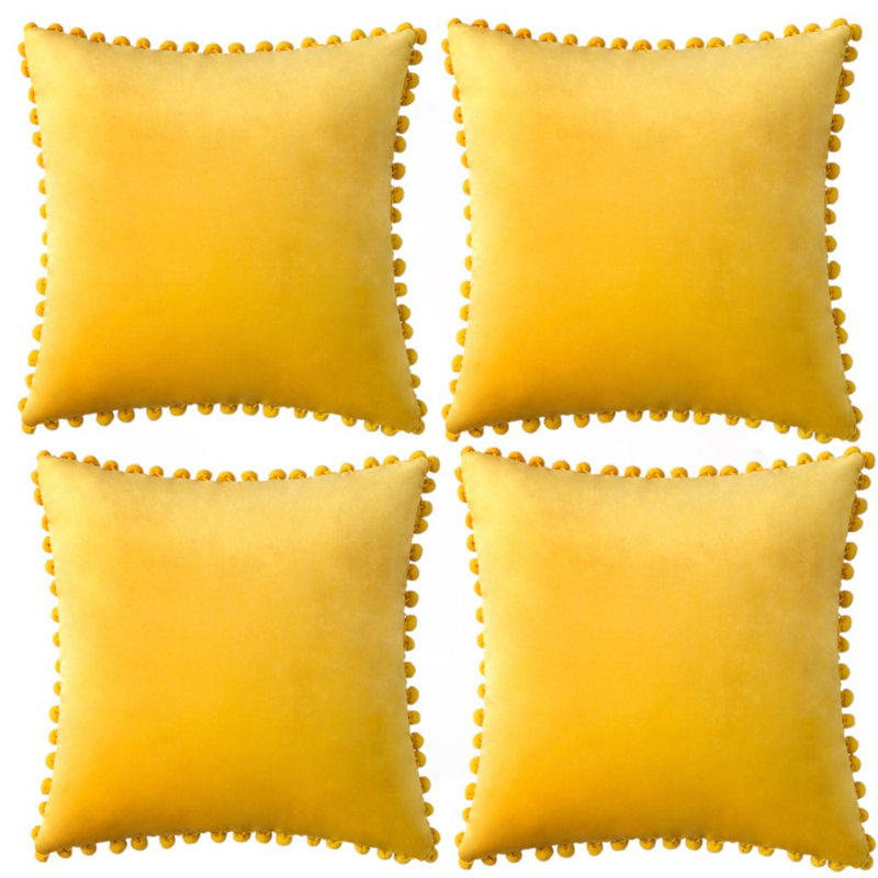 Housse de coussin en velours, Jaune, 18 po x 18 po, Polyester