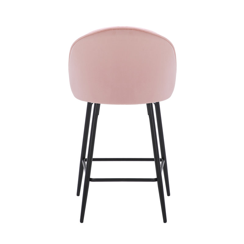 Upholstered Counter Stool with Metal Frame, Pink