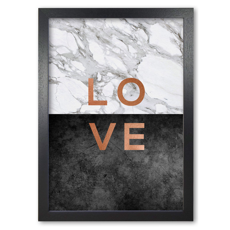 Quote Love Copper - Print, 30 cm H x 21 cm W x 5 cm D, Black Grain Frame
