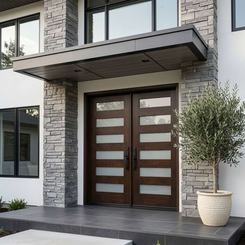 Porte d'entrée extérieure pré-montée en acajou prête à installer pour l'extérieur, Gauche, H 96 po x l 60 po x P 1,75 po