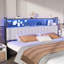 Tête de lit très grand, tête de lit tapissier réglable avec tablettes à 2 niveaux et panneau perforé avec stations de charge et lumières DEL, tête de lit moderne avec rangement en lin et gris clair-284266786-284266790
