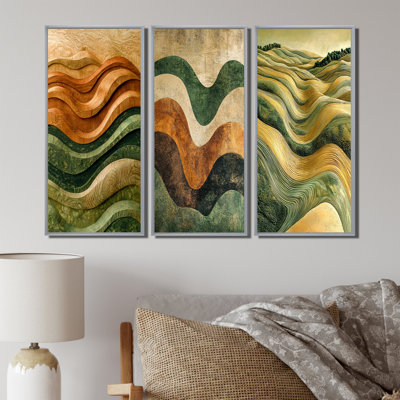 Green Plowed Earth Abstract Landscape I - Farmhouse Wall Art Collection 3 Panels