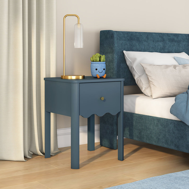 Table de chevet 1 tiroir de 18 po de large avec détails ondulés Setzer, Bleu brumeux