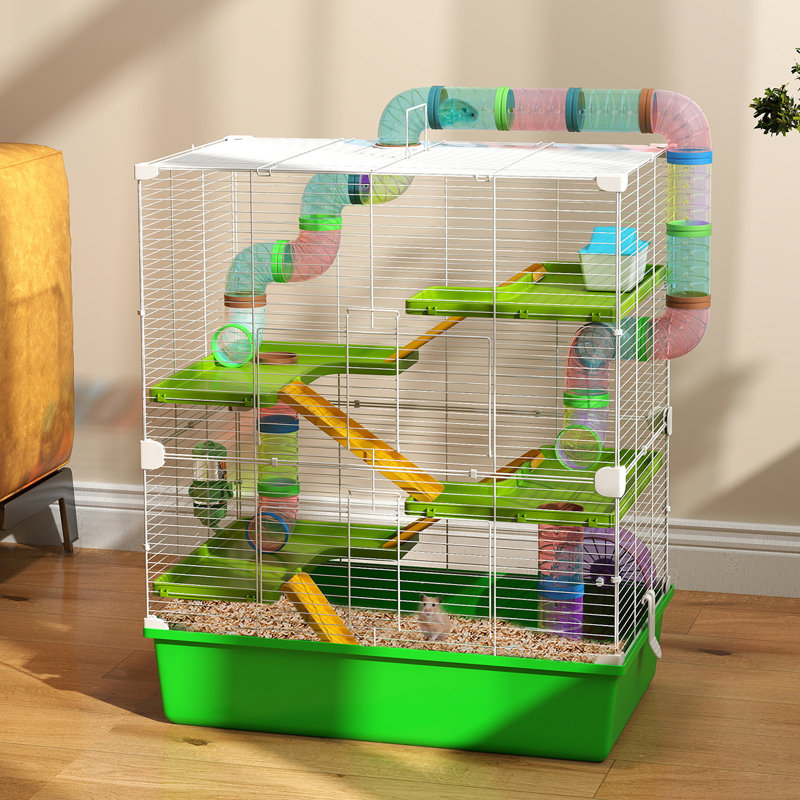 Très grande cage à enclos pour hamster 23 po - 5 niveaux, tubes, tunnels, portable 23 po, avec tunnels