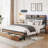 Metal Platform Bed Frame with Velvet Button-Tufted Headboard, 2 Storage Drawers, LED Light & USB Charging Port, Heavy Duty, Brown Wooden Panel, No Box Spring Needed-623376531