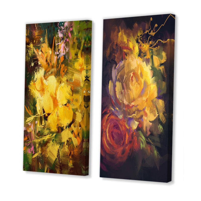 «Abstract Yellow Blooming Grunge Bouquet», ensemble de 2 photographies sur toile, Toile tendue, H 20 po x l 24 po x P 1 po