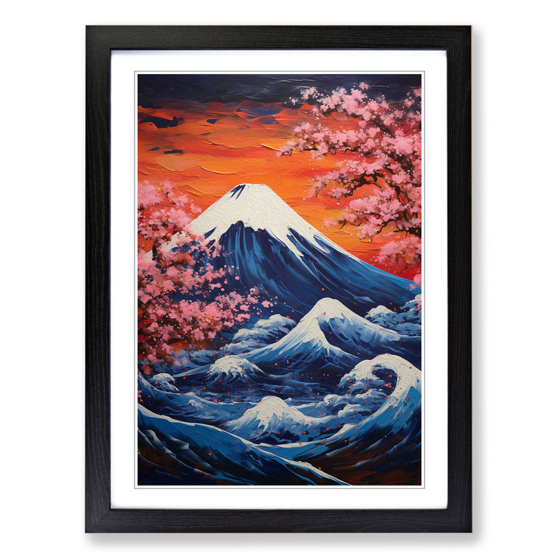 Mount Fuji Abstract - Single Picture Frame Print on Wood, Black, 34cm H x 25cm W x 2cm D
