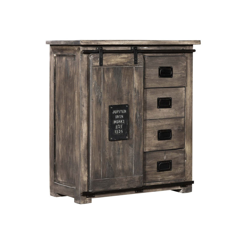 Railway Solid Wood 90 cm W Chest of 4 Drawers, Grey