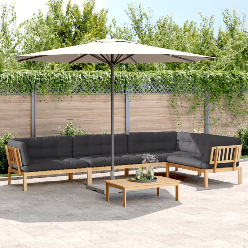  Pallet Sofa Set Anthracite Solid Acacia Wood, Polyester Large, Anthracite