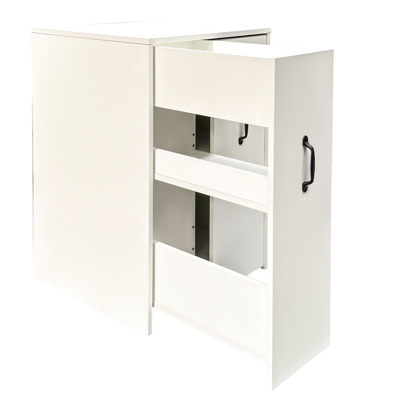 Bibliothèque à 3 niveaux en bois avec porte et tiroir, blanc, largeur 19,31 po, présentoir décoratif