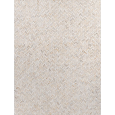 Mosaic Leather Cowhide Chevron Area Rug in Ivory